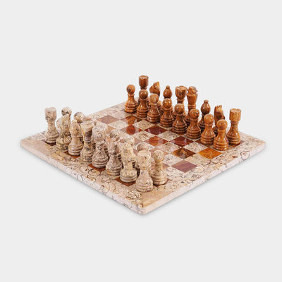 Marble 30cm Chess Set - Coral & Red