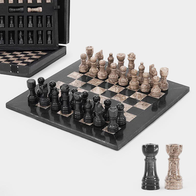 Marble 25cm Chess Set Black & Oceanic