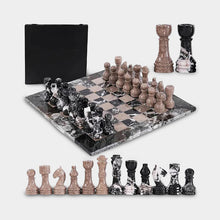 Load image into Gallery viewer, Marble 38cm Chess Set With Storage Box - Black Zebra &amp; Oceanic
