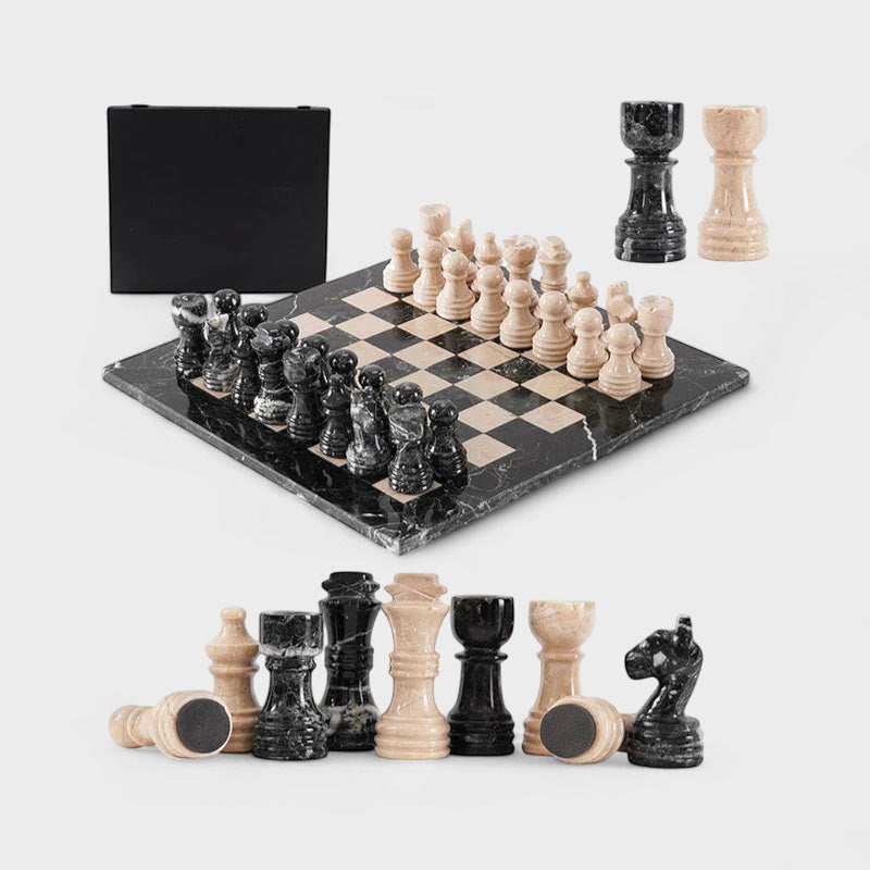 30cm Chess Set With Storage Box - Black Zebra & Verona