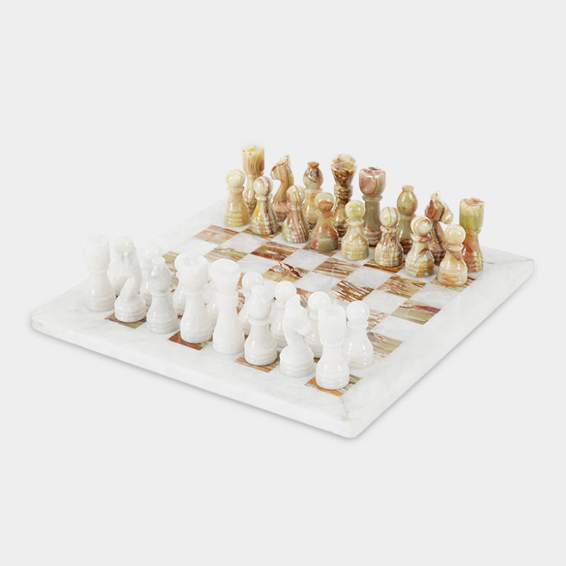 Marble 30cm Chess Set - White & Green