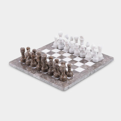 Marble 30cm Chess Set - Oceanic & White