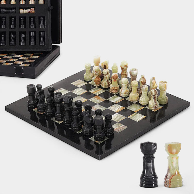 Marble 25cm Chess Set Black & Green