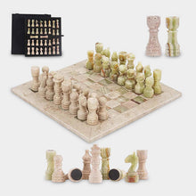 Load image into Gallery viewer, 30cm Chess Set With Storage Box - Travertine &amp; Green
