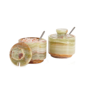 Handcrafted Marble Salt Cellar Set Of 2 With Spoons