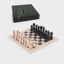 Load image into Gallery viewer, 30cm Chess Set With Storage Box - Travertine &amp; Black
