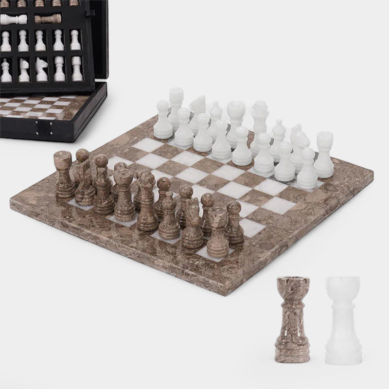 Marble 25cm Chess Set Oceanic & White
