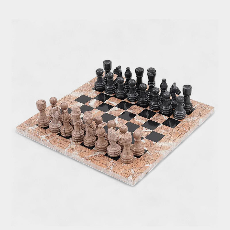 Marble 38cm Chess Set - Marinara & Black