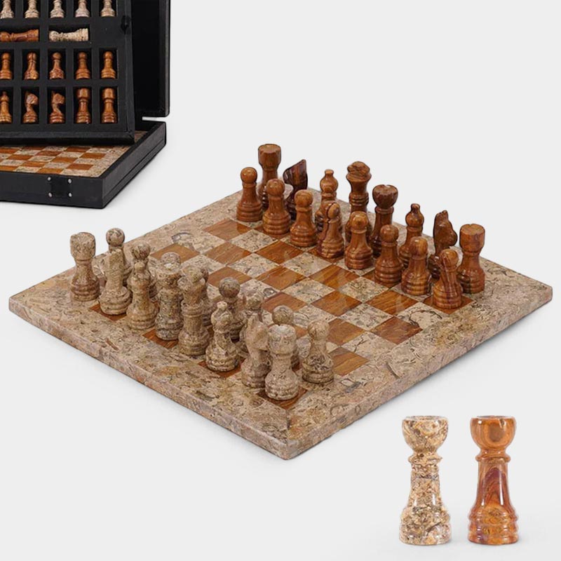 Marble 25cm Chess Set Coral & Red