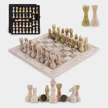 Load image into Gallery viewer, 38cm Chess Set With Storage Box - Travertine &amp; Green

