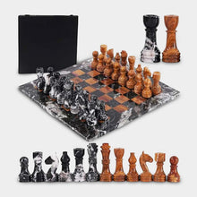 Load image into Gallery viewer, Marble 38cm Chess Set With Storage Box - Black Zebra &amp; Red
