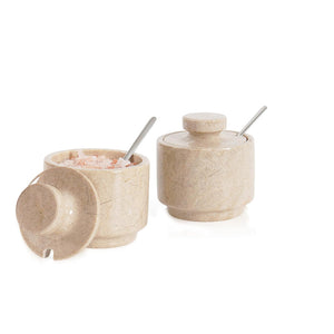 Handcrafted Marble Salt Cellar Set Of 2 With Spoons