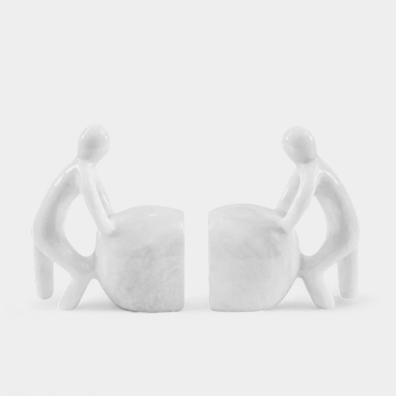 Set Of 2 Man Pushing Stone Bookends