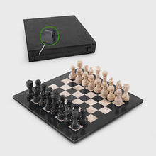 Load image into Gallery viewer, 38cm Chess Set With Storage Box -  Black &amp; Travertine
