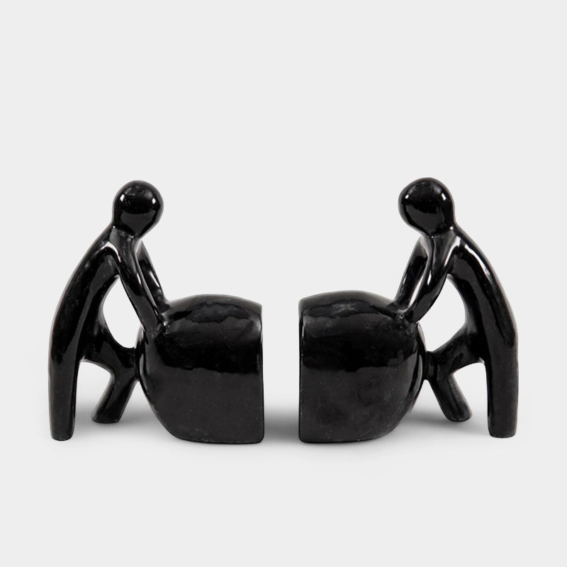 Set Of 2 Man Pushing Stone Bookends