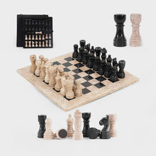 Load image into Gallery viewer, 30cm Chess Set With Storage Box - Travertine &amp; Black
