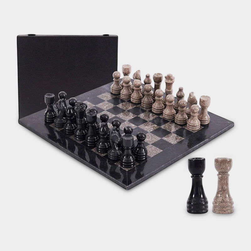 38cm Chess Set With Storage Box - Black & Oceanic