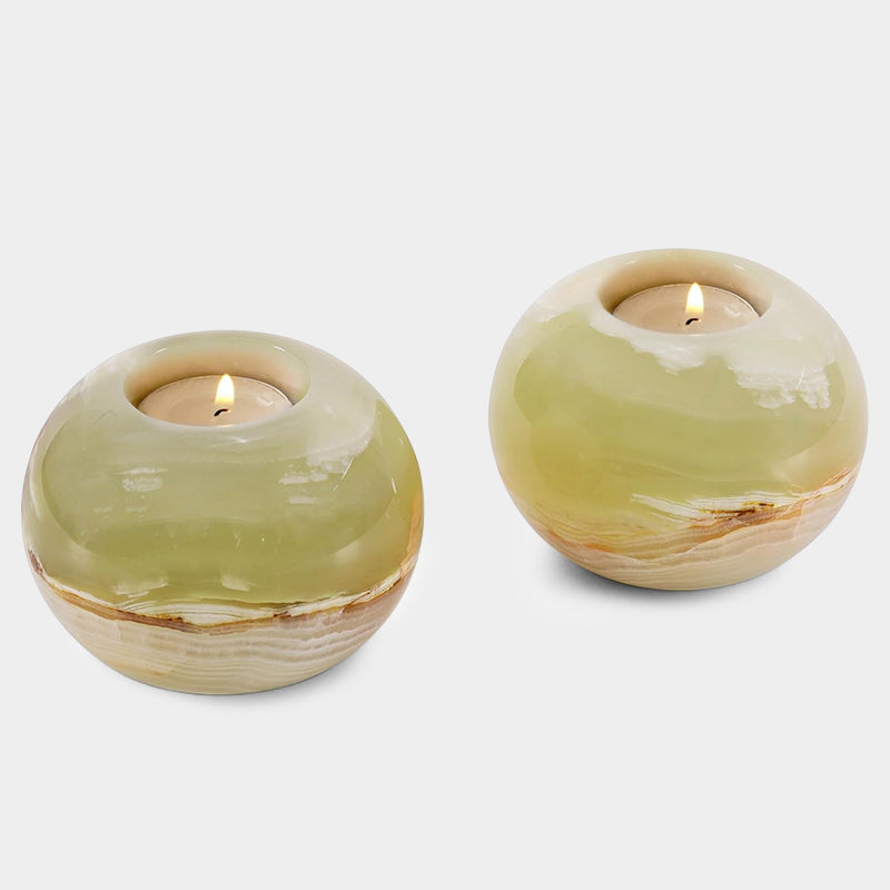 Marble Tea Light Candle Holder Set of 2 - Green
