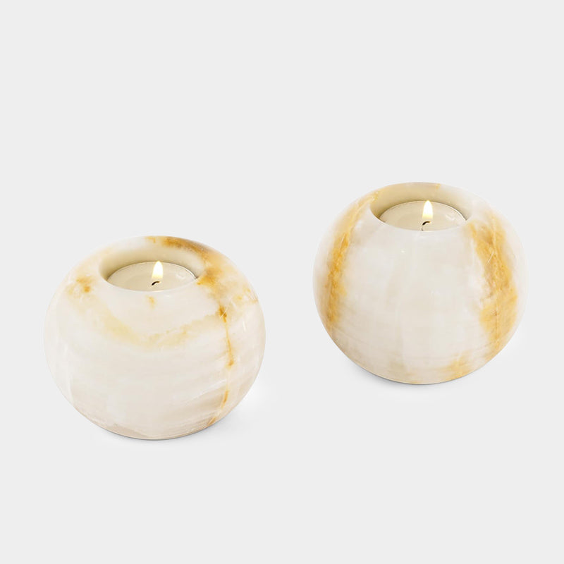 Marble Tea Light Candle Holder Set of 2 - White Onyx
