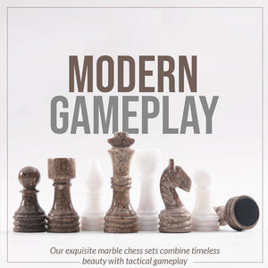 Marble 38cm Chess Set - Oceanic & White