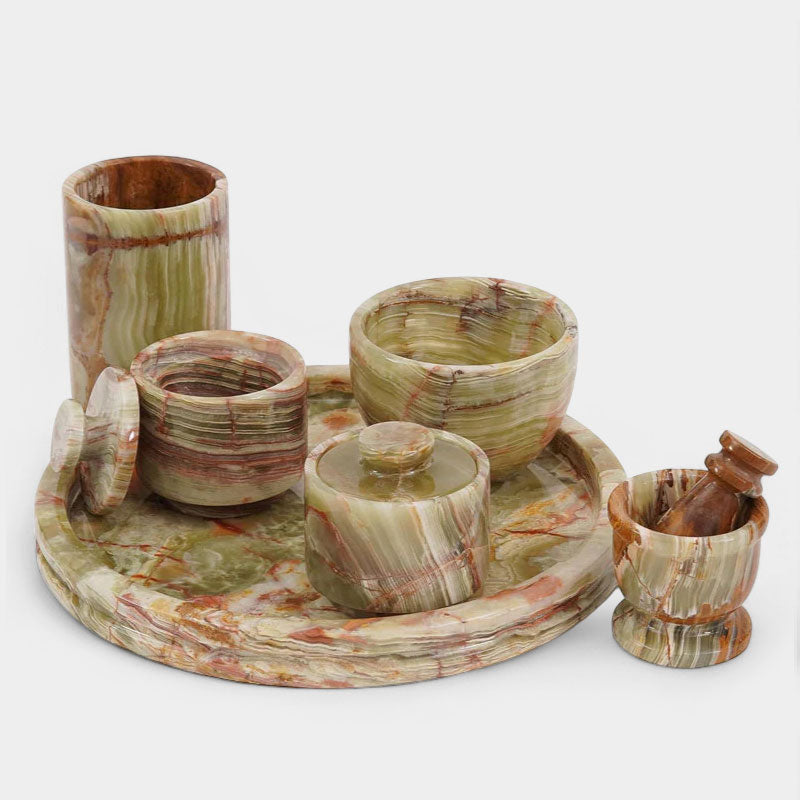 Marble Splendor Round Vanity Tray with Accessories