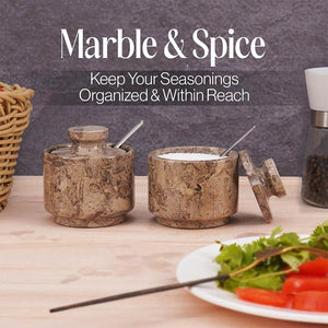 Handcrafted Marble Salt Cellar Set Of 2 With Spoons