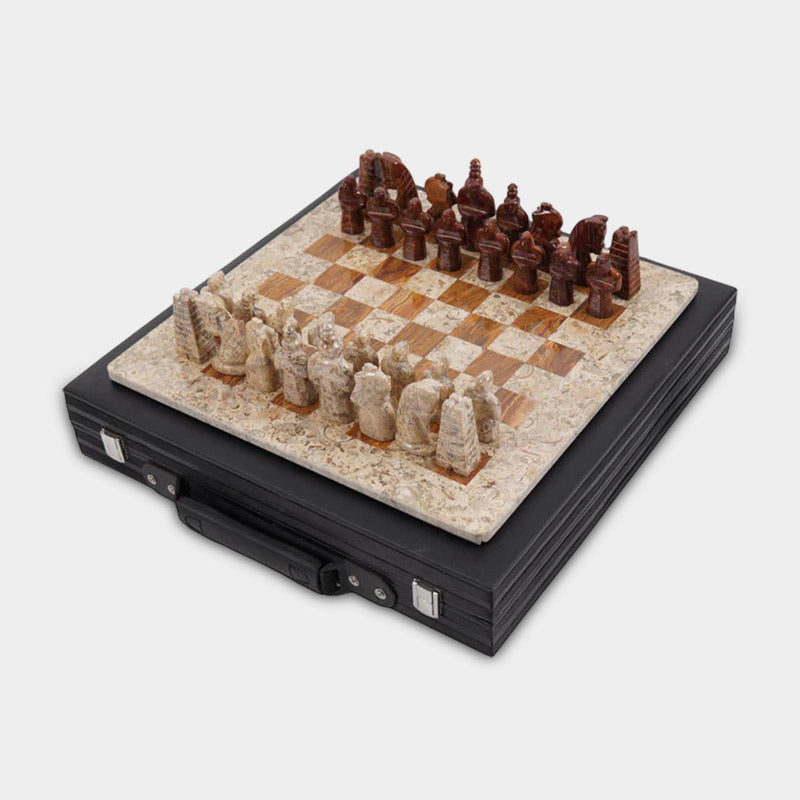 Marble 38cm Chess Set - Coral & Red