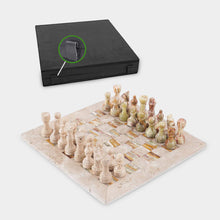 Load image into Gallery viewer, 38cm Chess Set With Storage Box - Travertine &amp; Green
