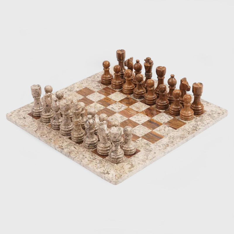 Marble 38cm Chess Set - Coral & Red
