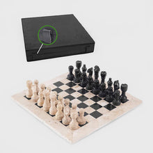 Load image into Gallery viewer, 38cm Chess Set With Storage Box - Travertine &amp; Black
