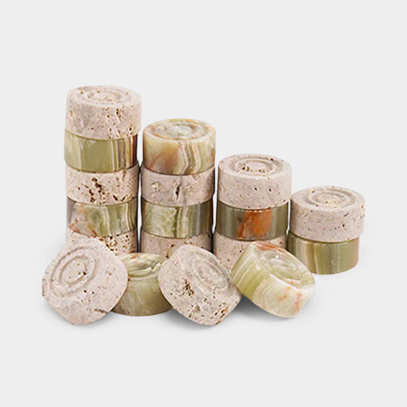 Checkers Figures - Green & Travertine