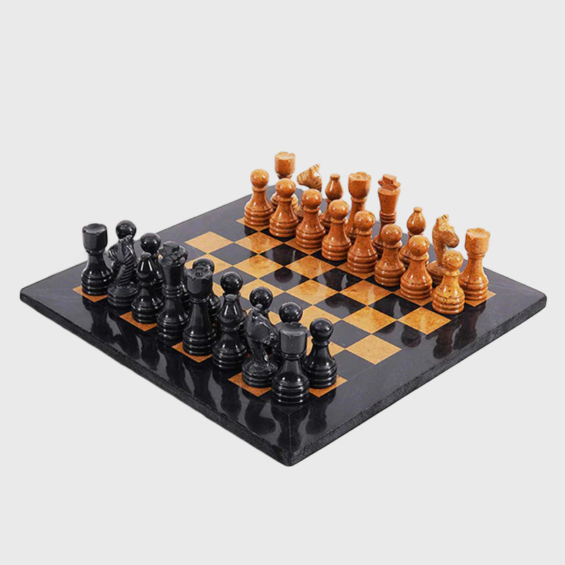 Marble 38cm Chess Set - Black & Golden
