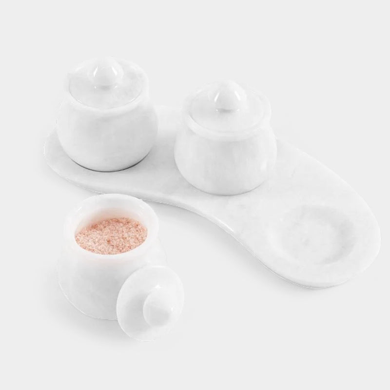Marble Salt Cellar set of 3 with Tray