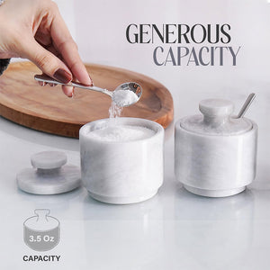 Handcrafted Marble Salt Cellar Set Of 2 With Spoons
