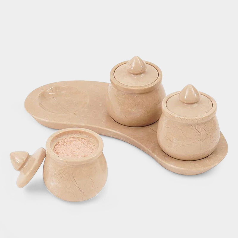 Marble Salt Cellar set of 3 with Tray