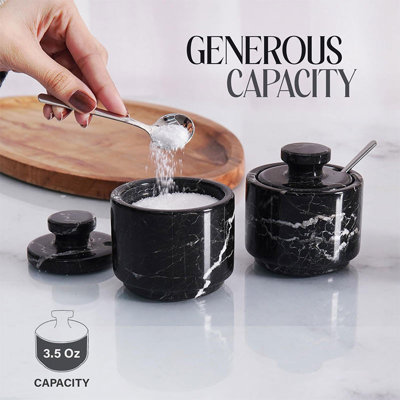 Handcrafted Marble Salt Cellar Set Of 2 With Spoons