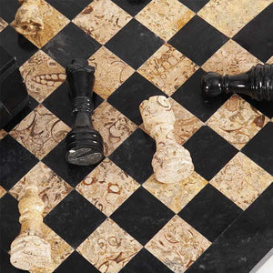 Marble 38cm Chess Set - Black & Coral