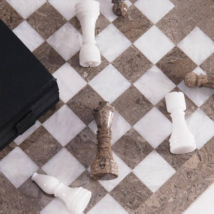 Marble 38cm Chess Set - Oceanic & White