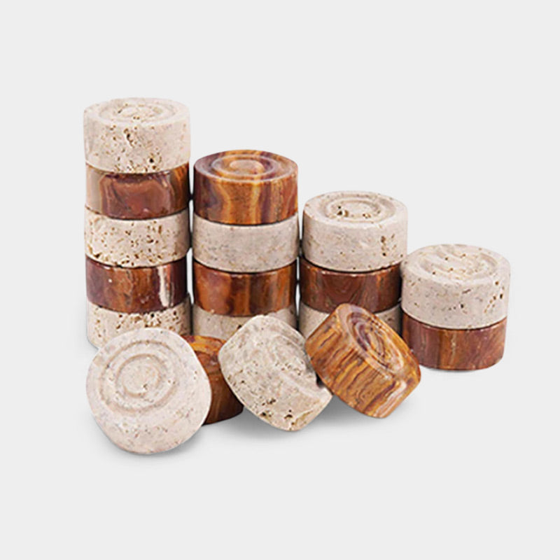 Checkers Figures - Red & Travertine