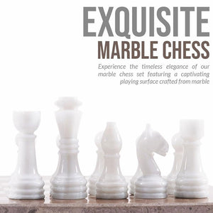 Marble 38cm Chess Set - Oceanic & White