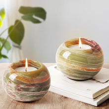 Load image into Gallery viewer, Marble Tea Light Candle Holder Set of 2 - Green
