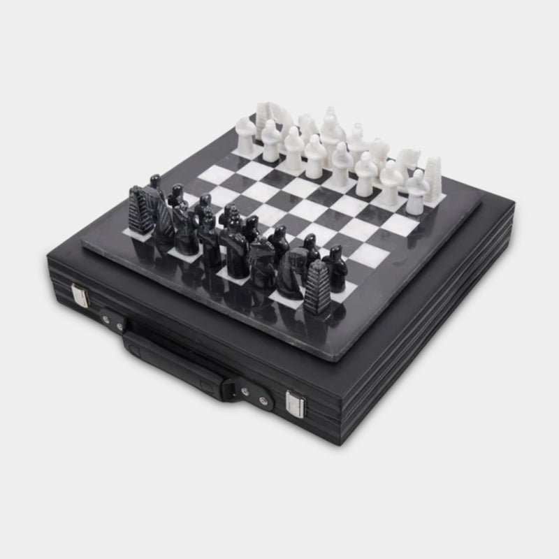 Marble 38cm Chess Set - Black & White