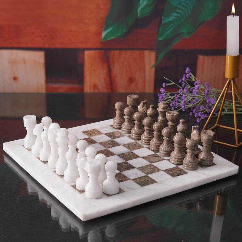 Marble 30cm Chess Set - White & Oceanic
