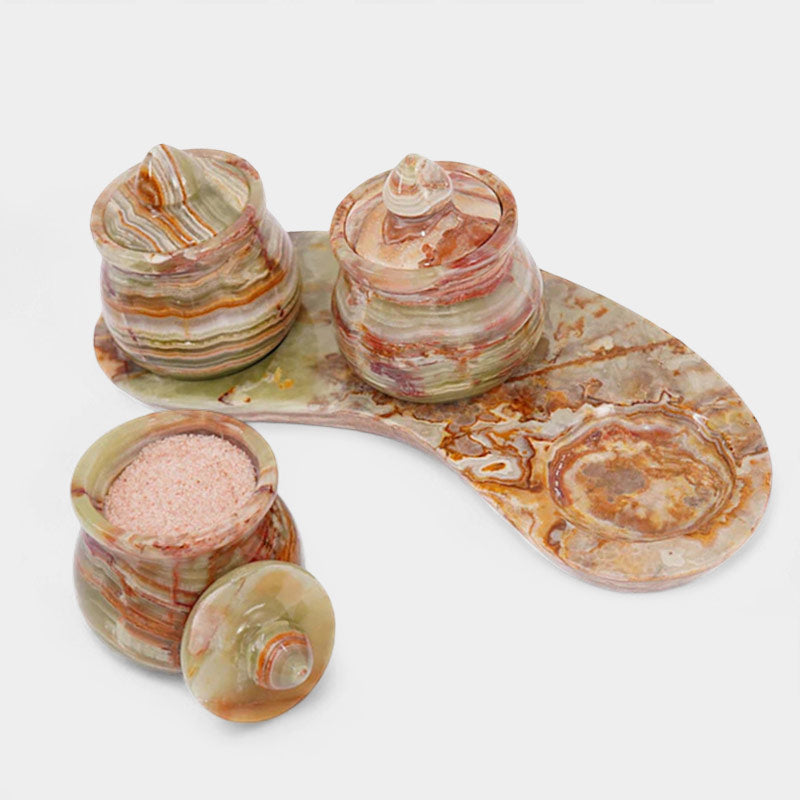 Marble Salt Cellar set of 3 with Tray