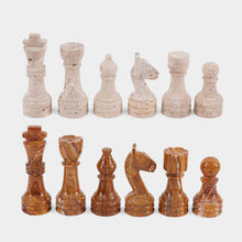 Load image into Gallery viewer, Chess Figures - Travertine and Red
