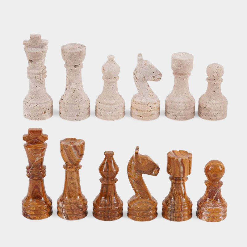Chess Figures - Travertine and Red