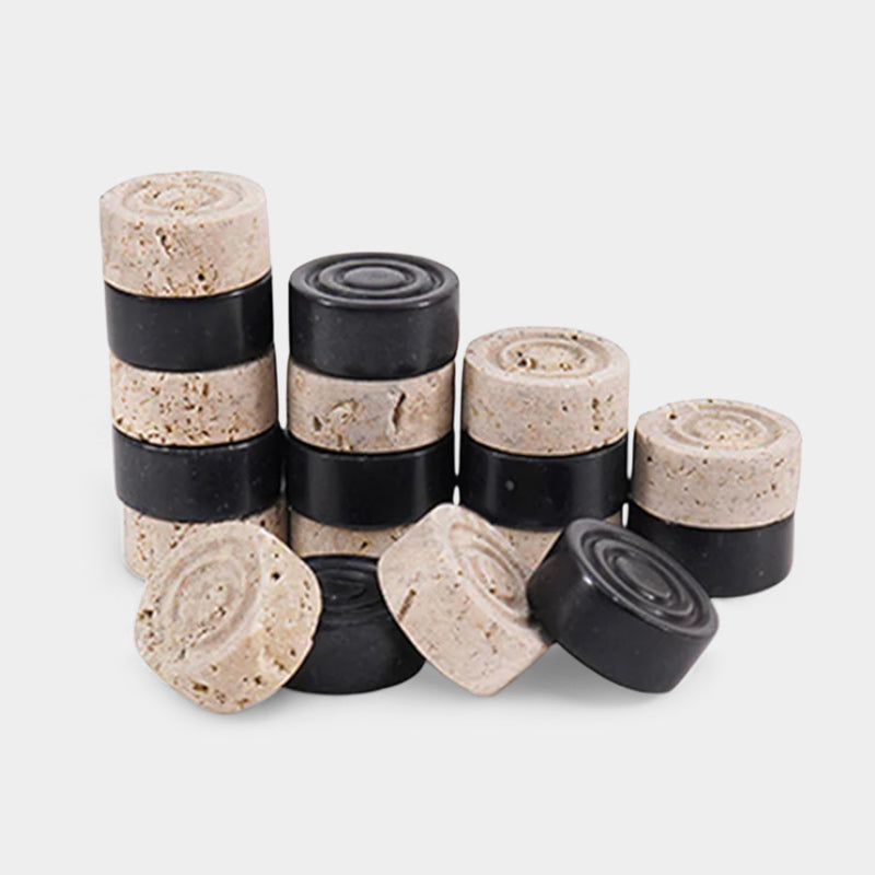 Checkers Figures - Black & Travertine