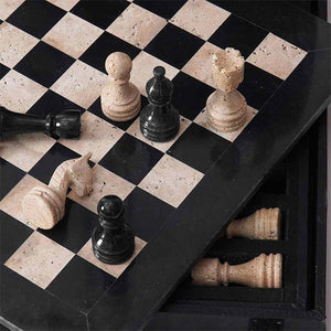 38cm Chess Set With Storage Box -  Black & Travertine