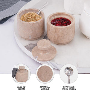 Handcrafted Marble Salt Cellar Set Of 2 With Spoons