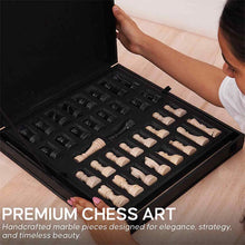 Load image into Gallery viewer, 38cm Chess Set With Storage Box -  Black &amp; Travertine
